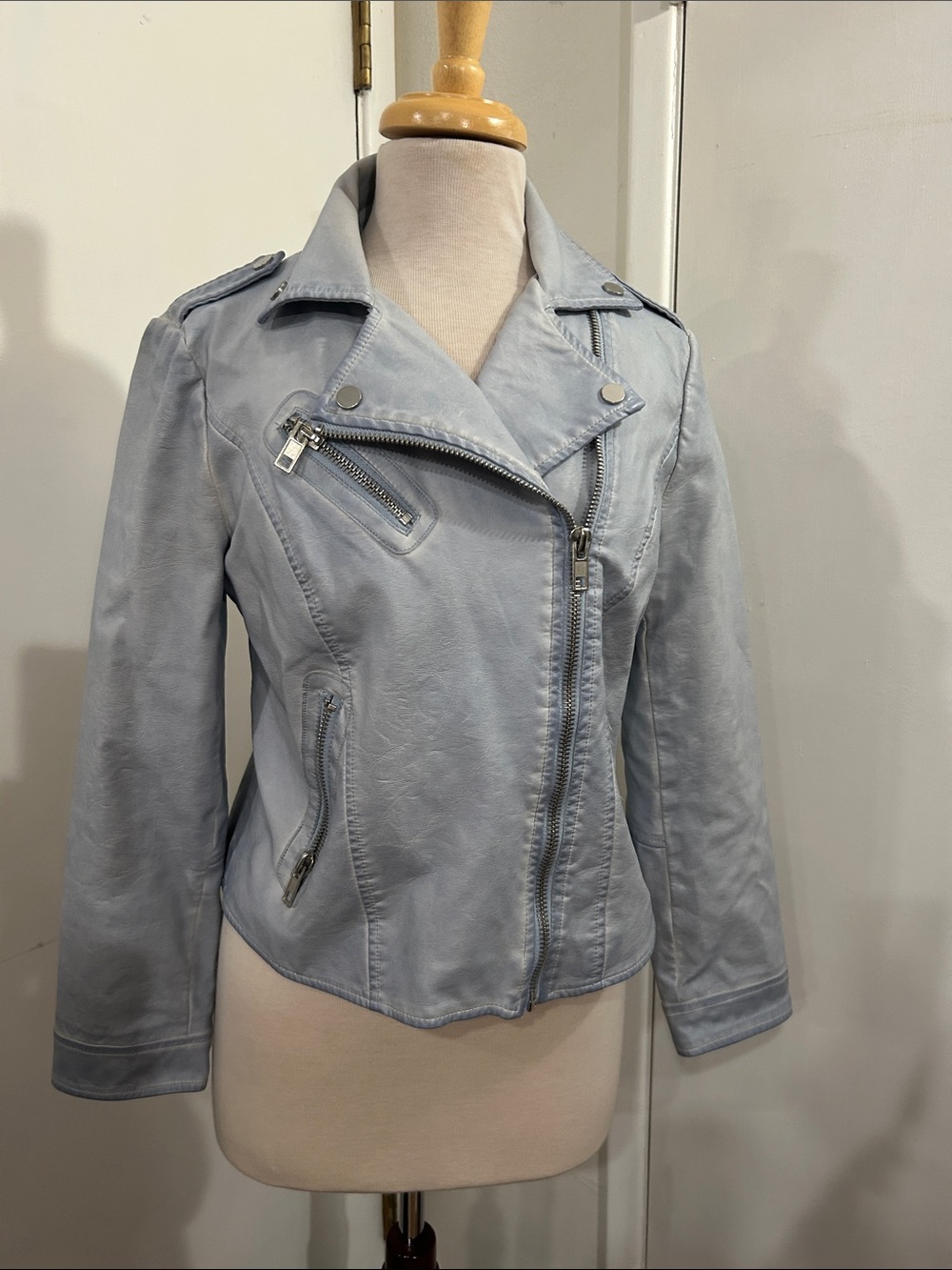 Chico's Light Blue Faux Leather Moto Jacket